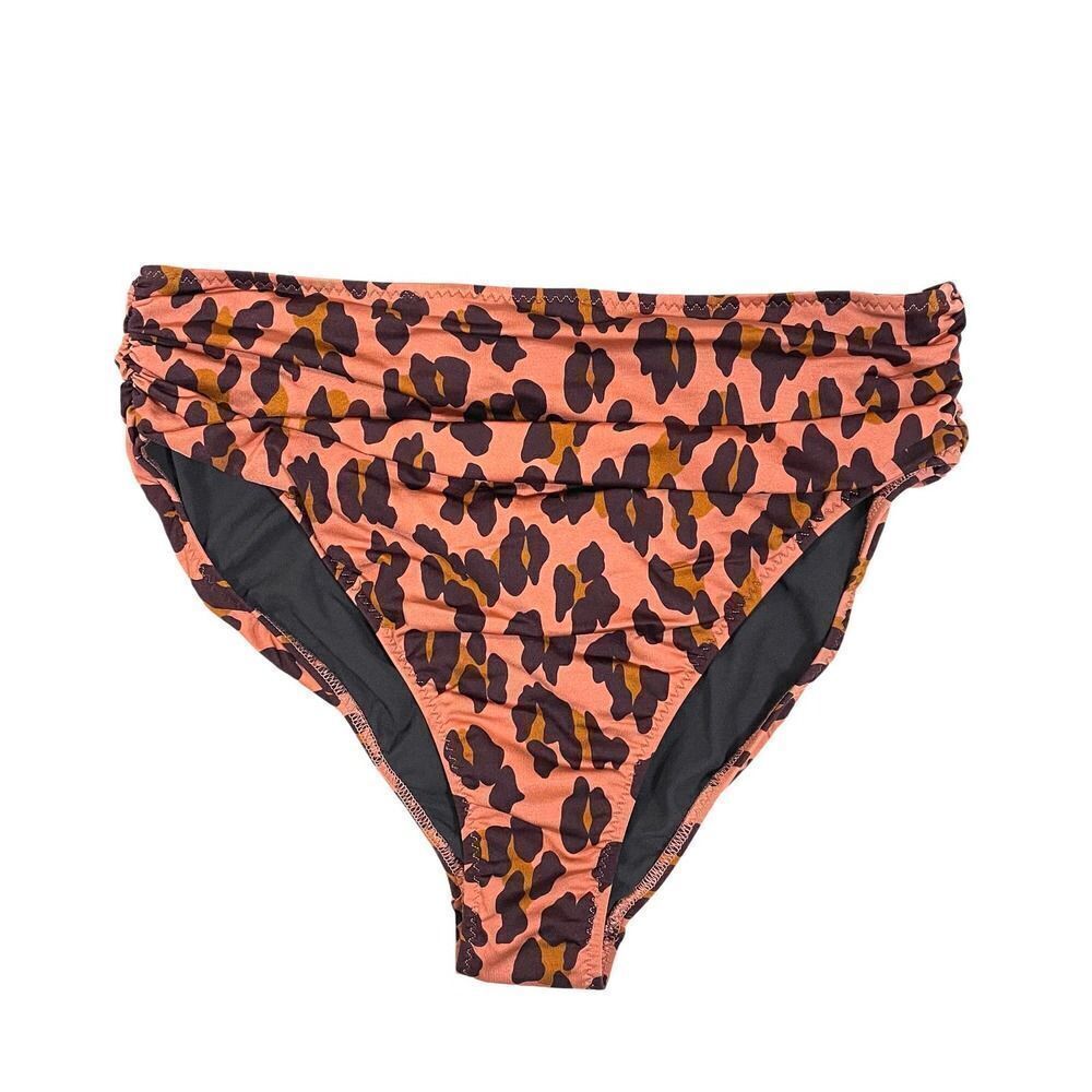 NEW Stella McCartney pink leopard‎ drapped high rise Bikini Swim Bottom Sz M